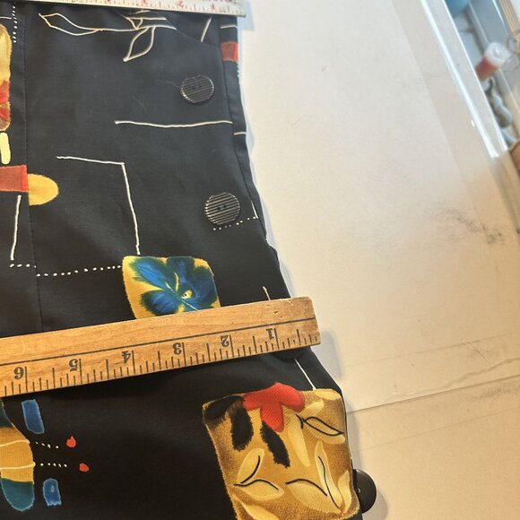 Vtg Womens Black Midi Dress Abstract Floral Print Shift 90s Sleeveless Rayon - Picture 5 of 7